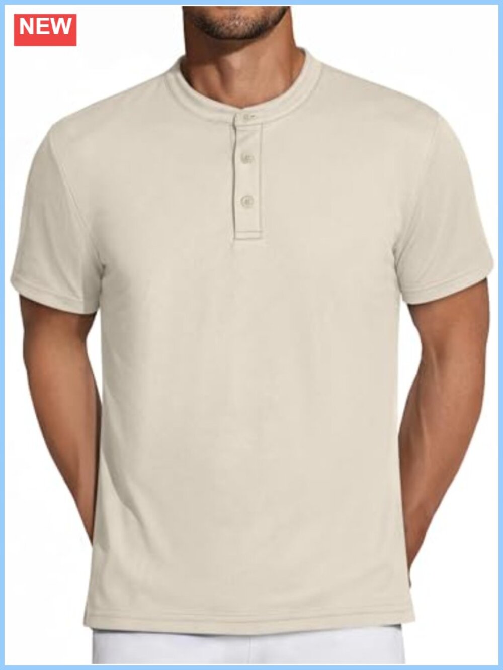 Men's Short Sleeve Henley Shirt Moisture Wicking Stretchy Knit 3 Button Tee
